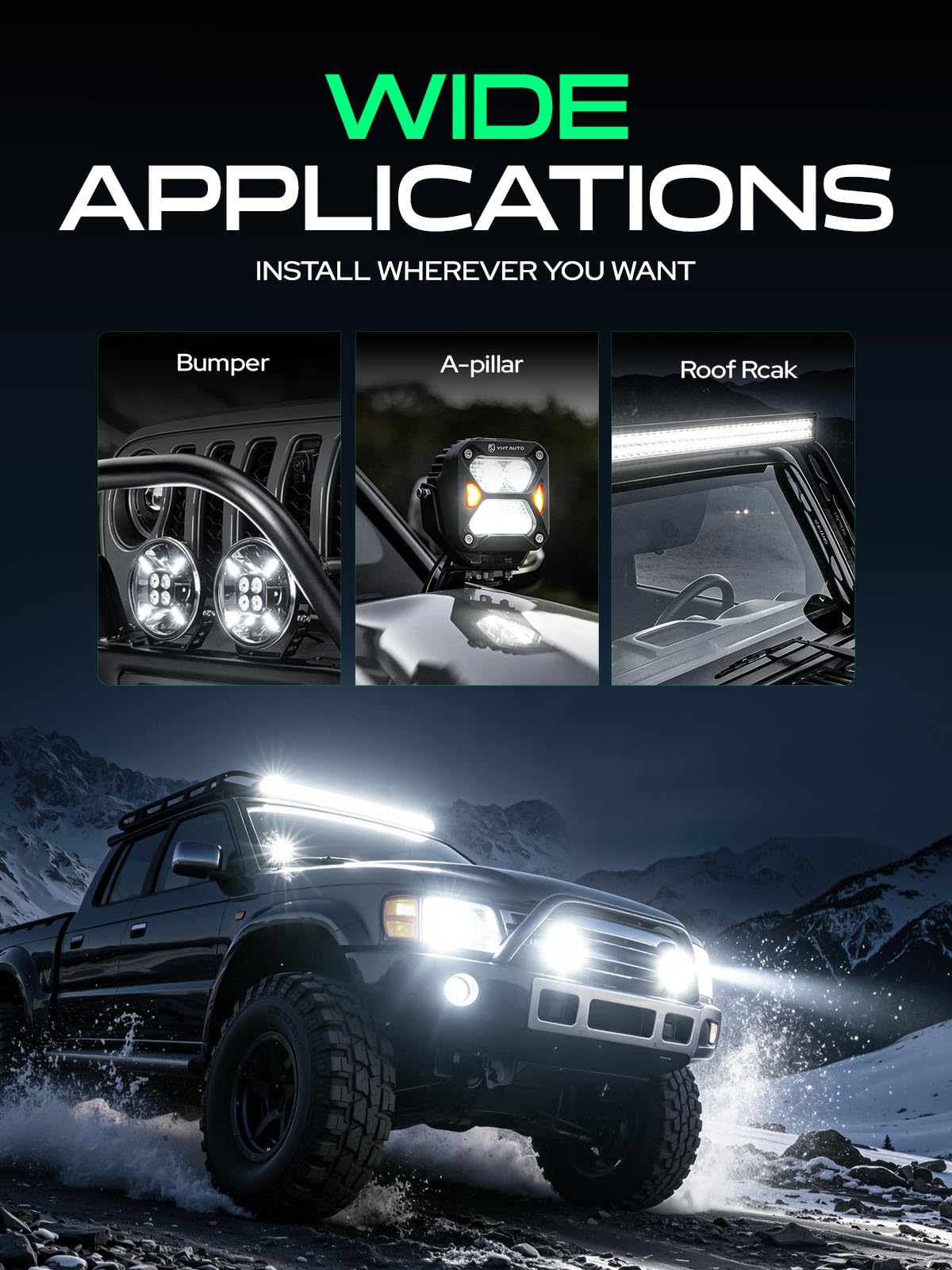 YHTAUTO 9 Inch LED Light Bars w/Wiring Harness Lens Cover, 120W, 14400LM, 5700K, Combo Beam Off Road Camper Pod Fog Light for Truck SUV ATV UTV Golf Cart Tractor 4x4 Van Boat IP67 Waterproof Lamp