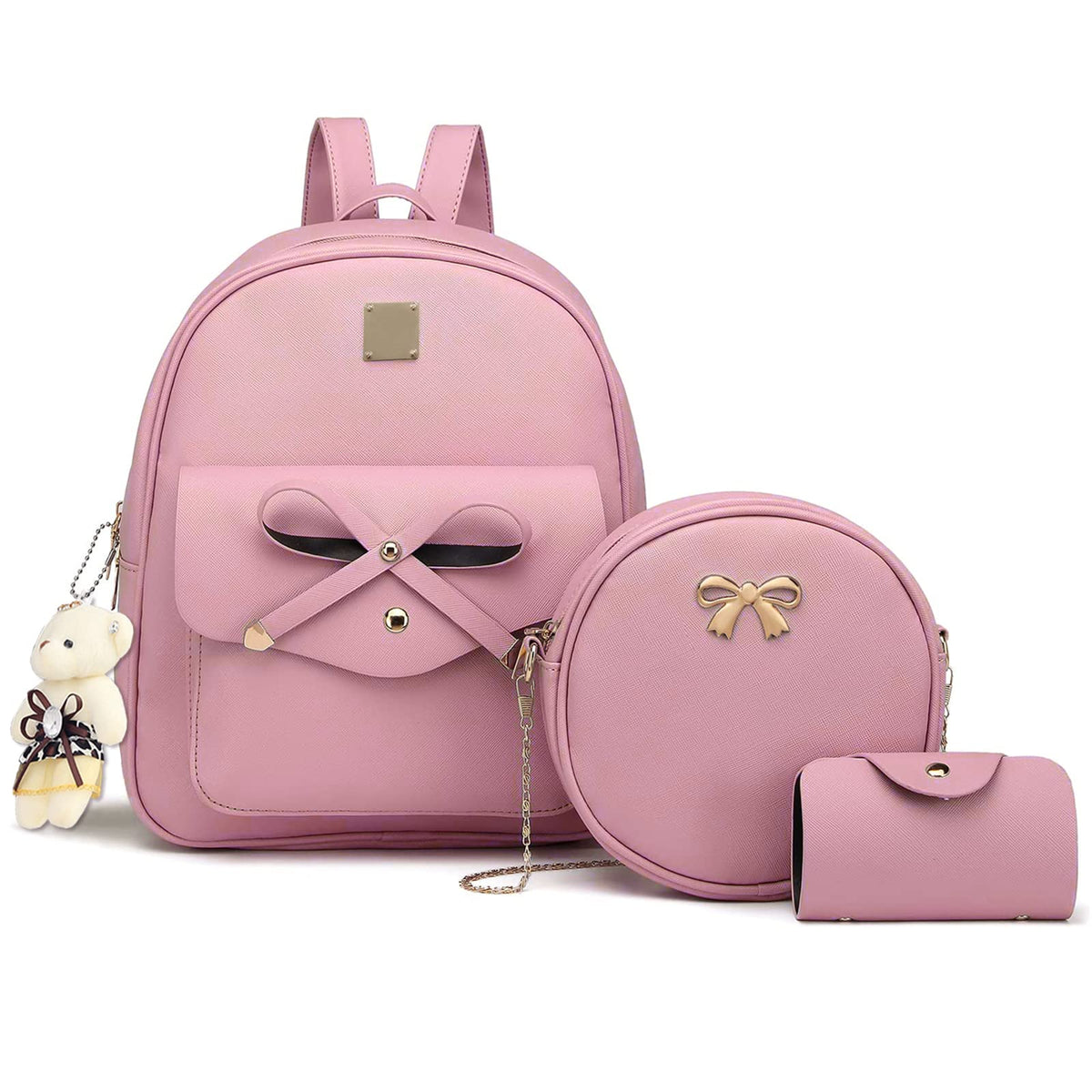 K.E.J. Women Mini Backpack Purse Bowknot Leather Backpack 3-PCS Cute Small Backpack Purse for Women Rucksack for Ladies Shoulder Bag