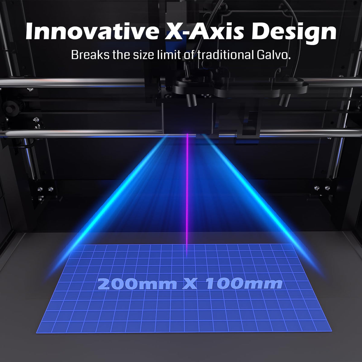Genmitsu Kintix Laser Engraver 10W 10000mW + MD18 Rotary Roller, 90000mm/min Ultra Fast Galvo Laser with Auto-Lifting, 200x100mm Large Area for Jewelry, Metal, Wood, Class 1 Safety