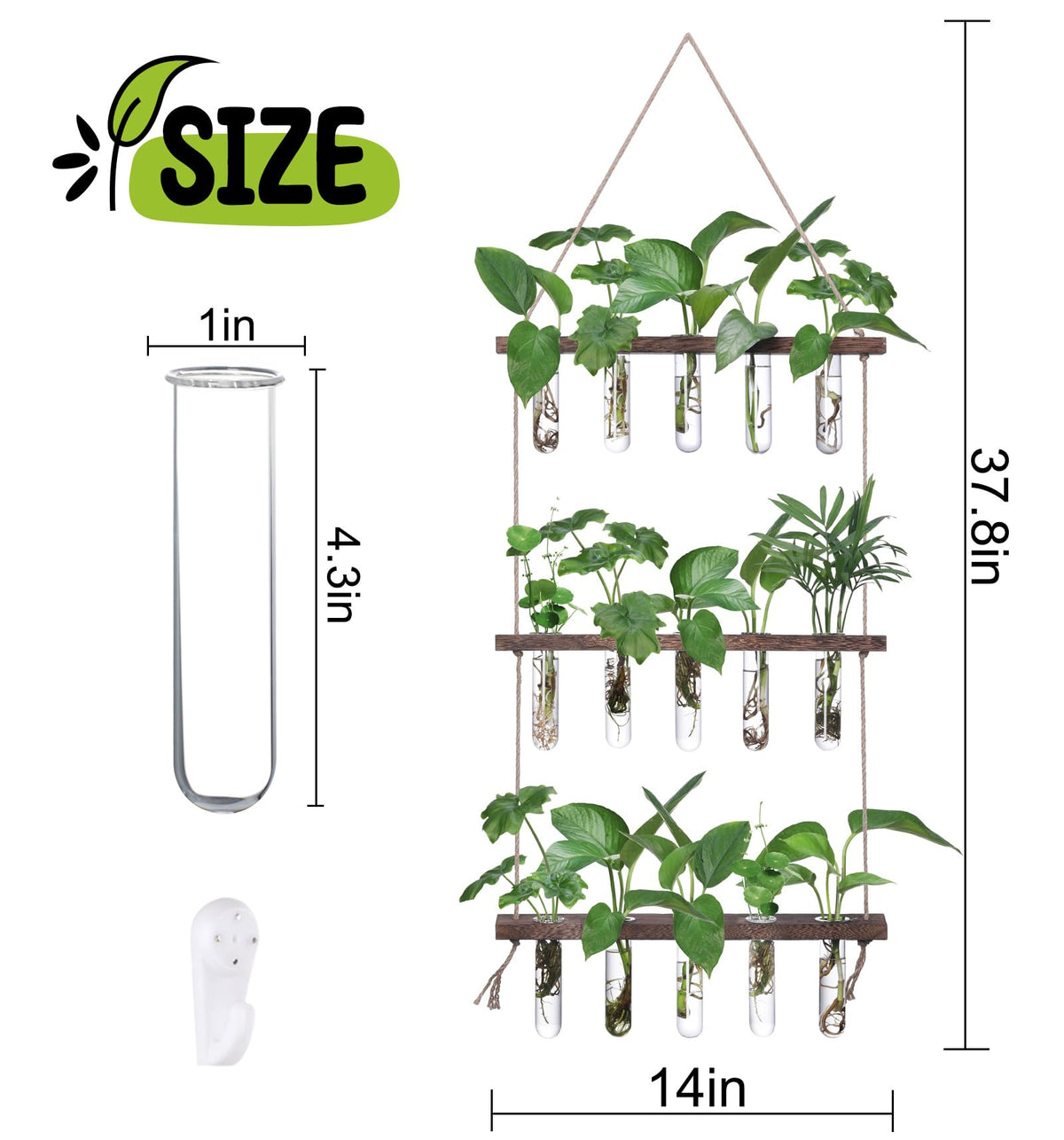XXXFLOWER Wall Hanging Propagation Station with Wooden Stand 5 Glass Test Tubes 3 Tiered Planters Wall Terrarium for Home Office Plant Hanger Flower Vases Wall Decor Hydroponic Cuttings