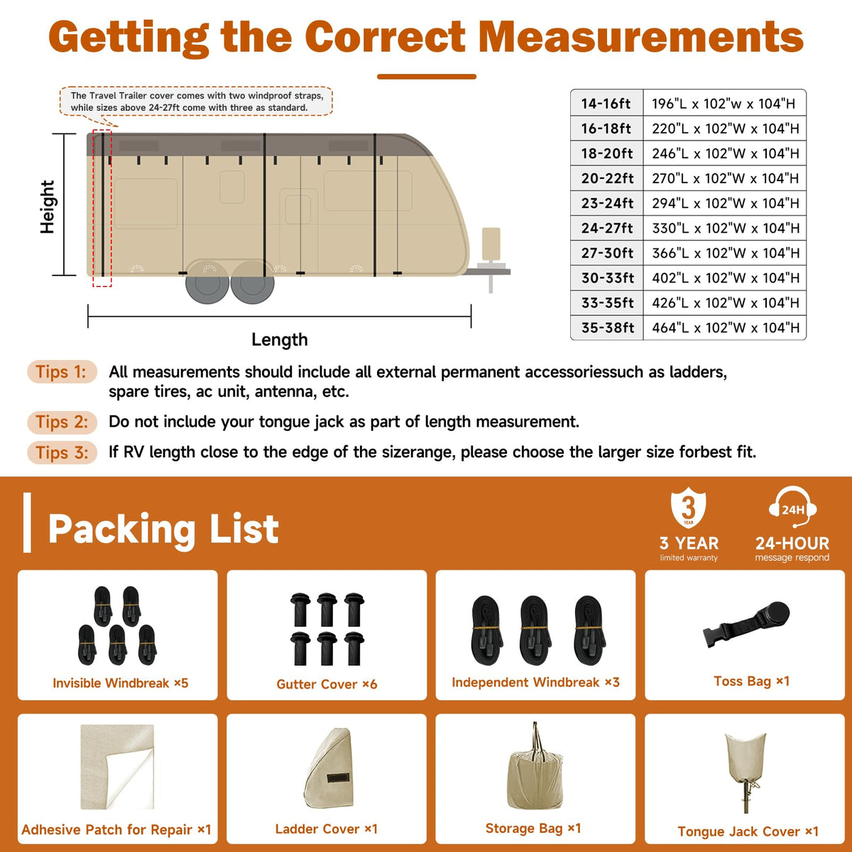 Umbrauto Travel Trailer RV Cover 33' ~ 35' – Upgraded 9-Layers Top Camper Cover, Waterproof & Windproof Heavy Duty Toy Hauler RV Cover for Winter Snow with Tongue Jack Cover, Gutter Covers