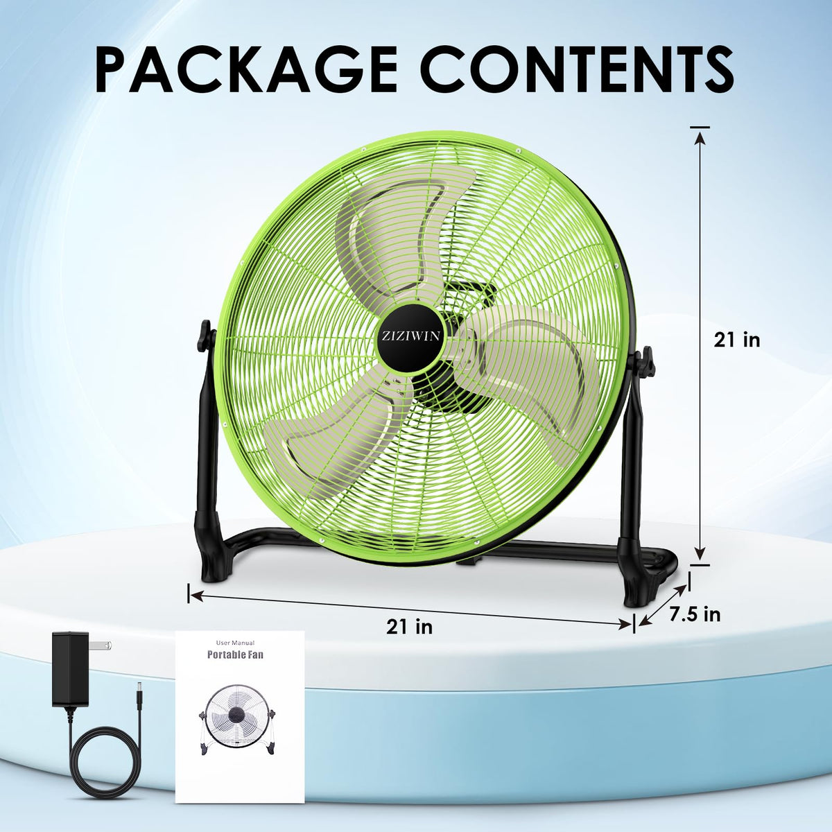 ZIZIWIN 18'' Rechargeable Battery Operated Floor Fan, Portable Cordless Camping Fan Outdoor, Long Lasting Battery Powered Fan, 360° Tilt, Wireless, USB Output, for Home Gazebo Greenhouse Outside Gym