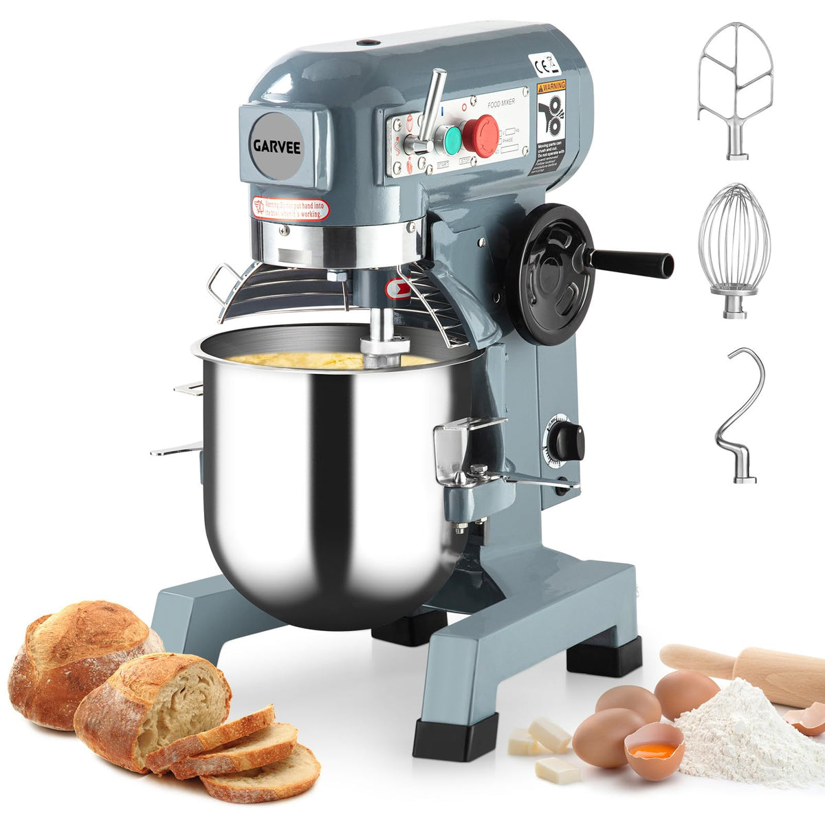 15 QT Commercial Stand Mixer 600W with 3 Speeds Adjustable, Electric Food Mixer with Stainless Steel Bowl Dough Hook and Beater, Commercial Food Mixer with Safety Guard for Bakery Restaurant Pizzeria