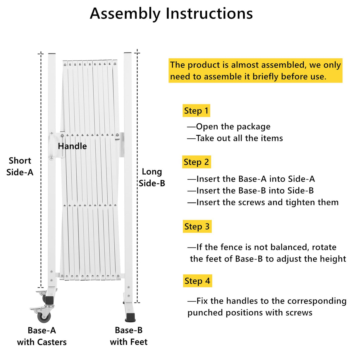 AkiiGer Metal Expandable Barrier Fence for Dogs, Portable Barricade Gate with Casters, Foldable Pet Gate Indoor Outdoor for Rooms, Stairs, Driveway, Garage, Yard, Doorways, 11 Feet, White