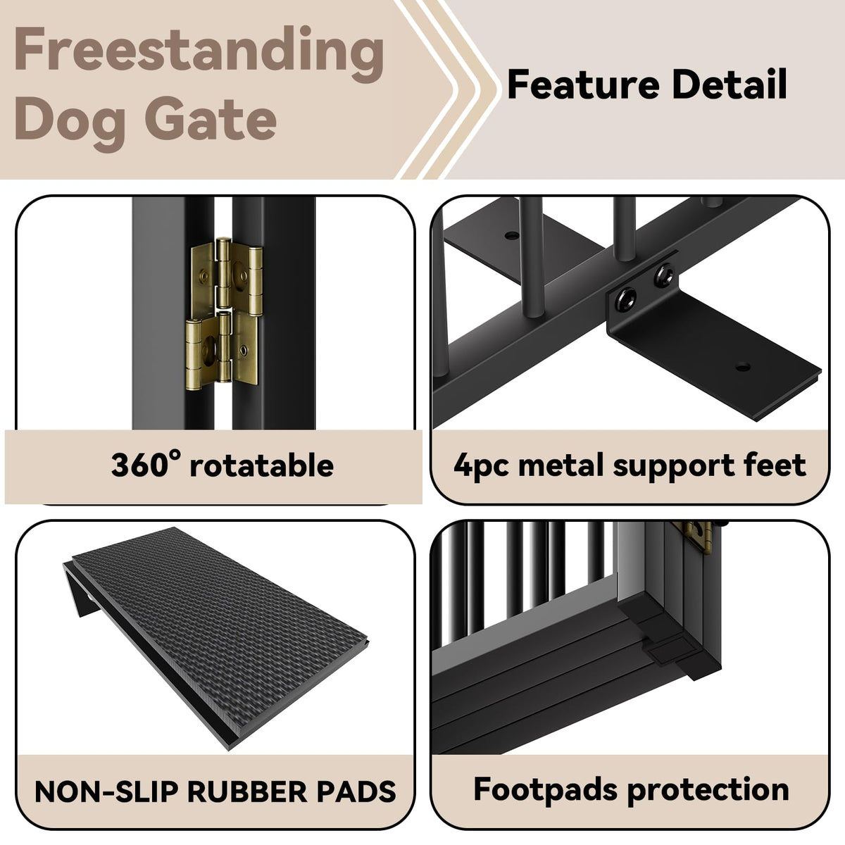 SNUOWU Full Metal Freestanding Dog Gate with Door, 36''Height Foldable Pet Dog Fence for Indoor & Outdoor, 6 Panels Extra Wide Free Standing TallDog Gates for Doorways,House,Stairs,Porch,Deck,Yard