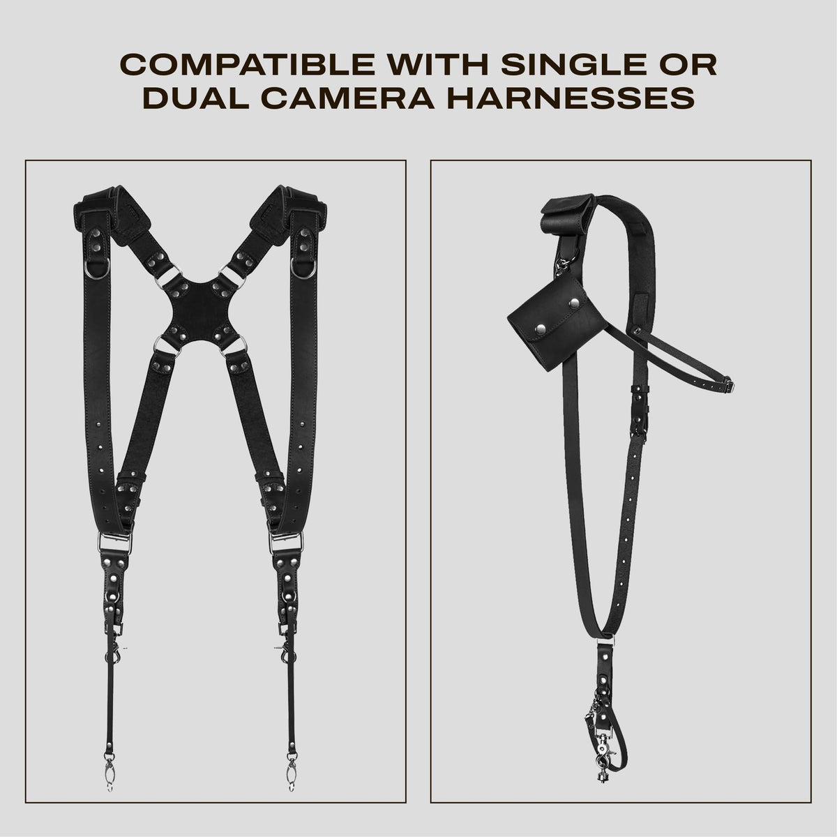C Coiro Extra Attachments Single and Dual Camera Harness for Camera Bag, Sling Bag, Pouch, Lens Case Perfect Photography Accessories for Leather Camera Strap, Black