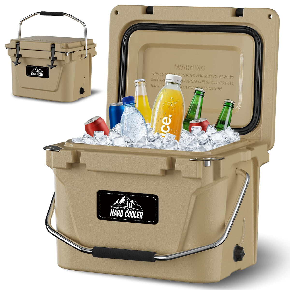 Holacamking Portable Insulated Hard Cooler, 5-8 Days Ice Retention Chest, Rotomolded Cooler with Large Carry Handles, Heavy Duty Coolers for Camping Picnics Fishing Work Lunch Sports Golf Travel