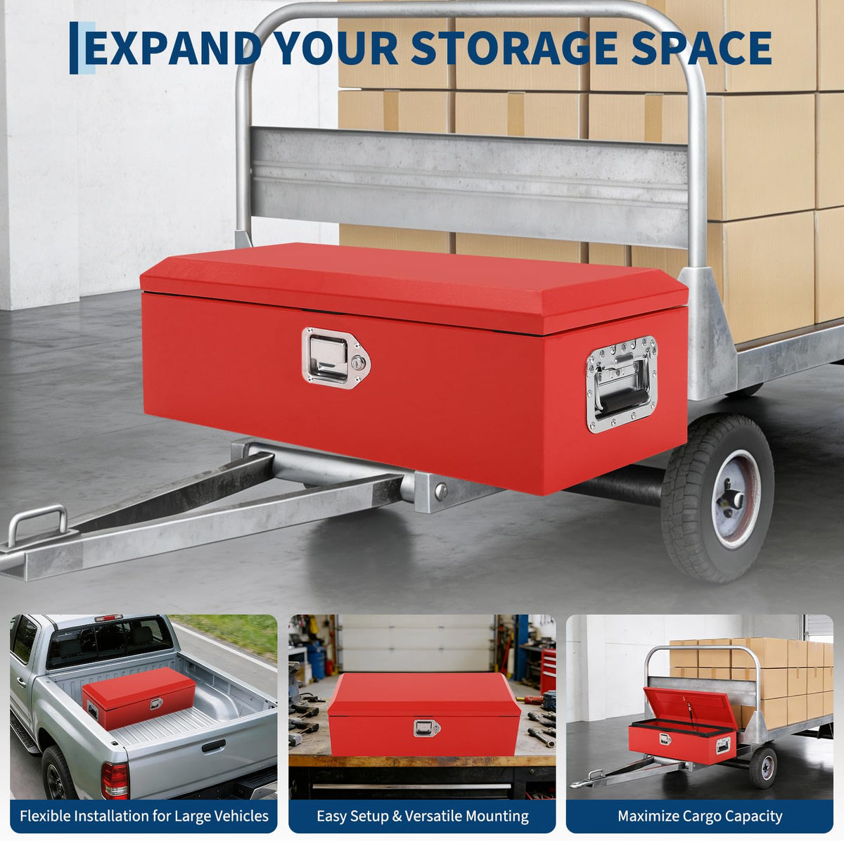 Heavy Duty Steel Metal Tool Box 20x12 Inch for Truck Bed | All-Steel Storage Chest with Lock | Weatherproof & Secure | Fits Full-Size Pickup, RV, Trailer | Industrial-Strength Cross-Bed