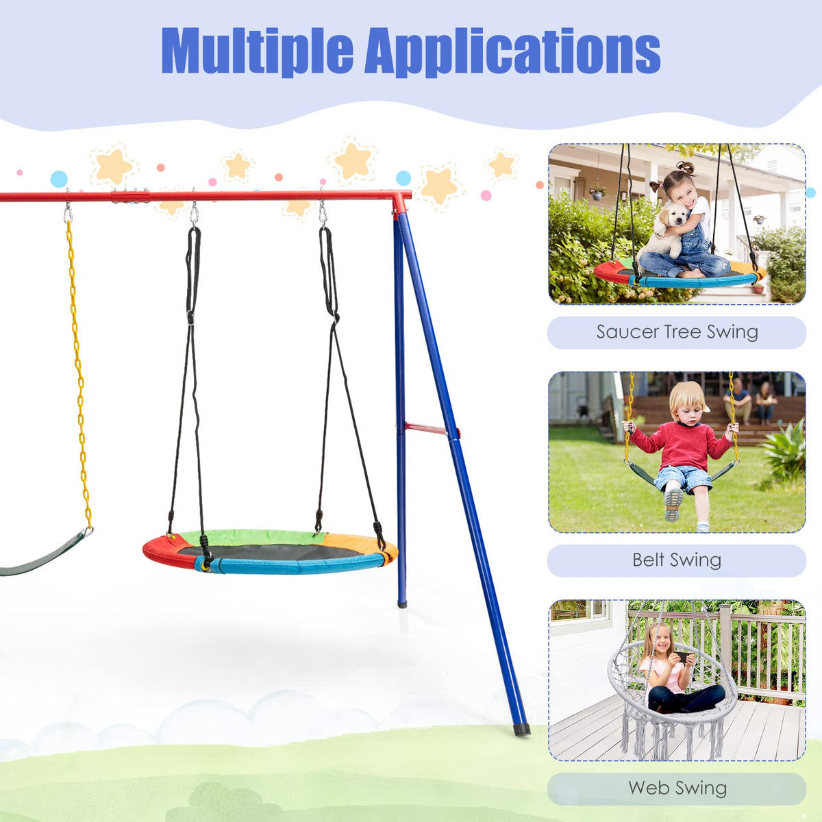 INFANS Swing Stand, 550 lbs Heavy Duty Metal Swing Frame, Extra Large A-Frame Swing Stand for Kids and Adult Indoor Outdoor Activity Backyard Playground