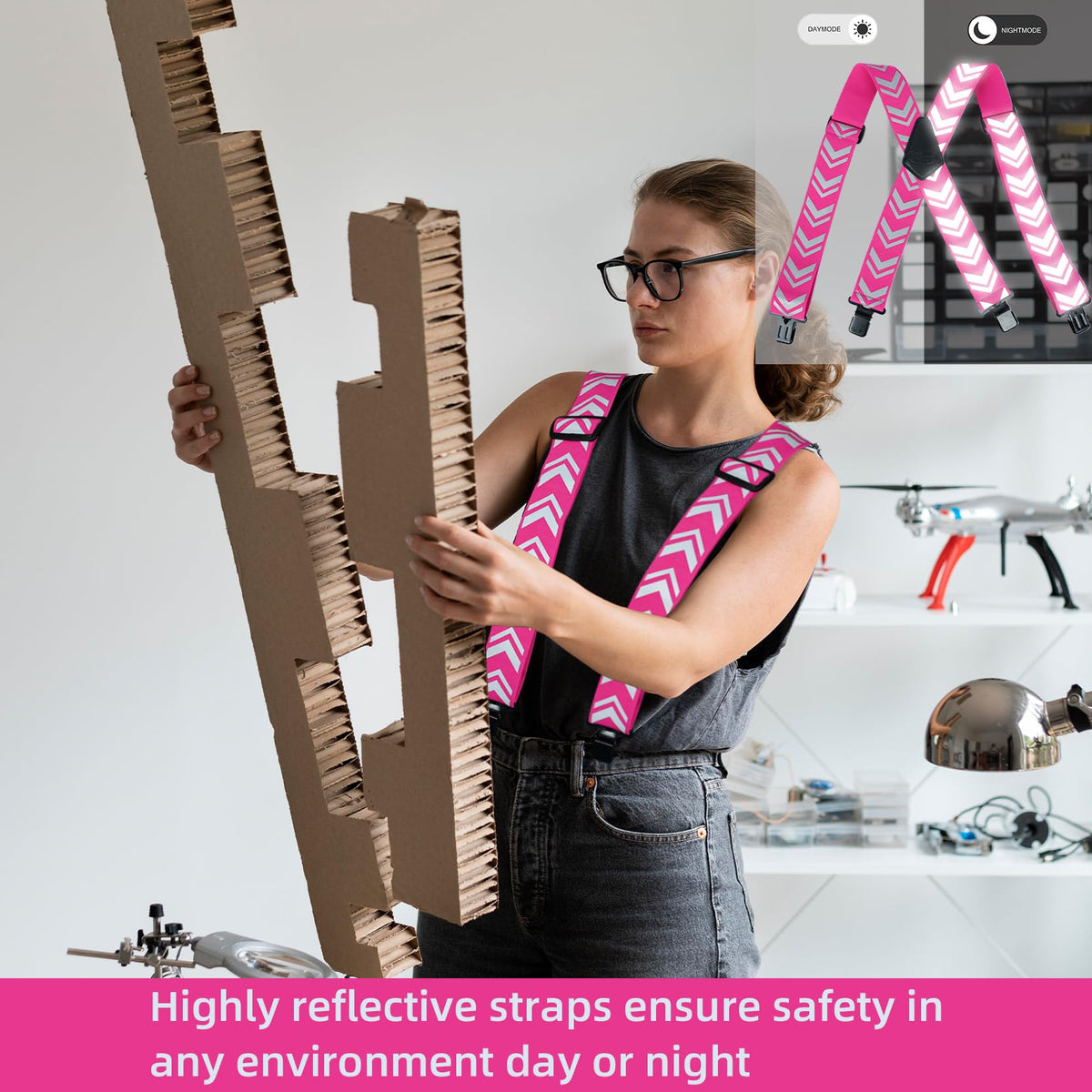 KUNN Safety Reflective Suspender Safety High Visibility Women Work Suspender,Pink
