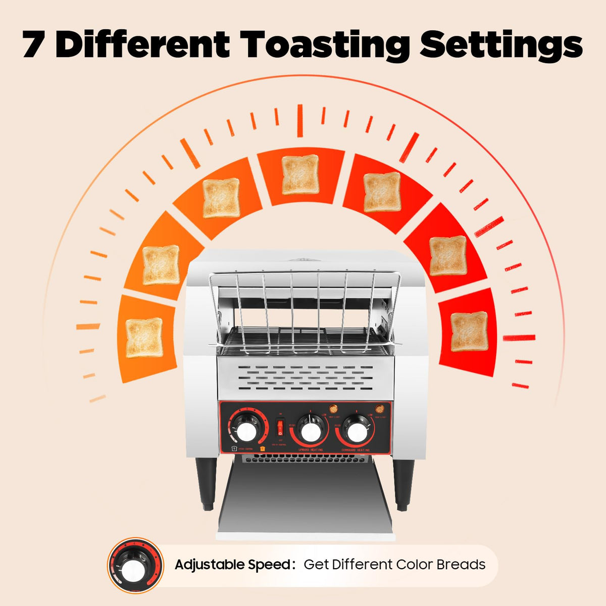 Commercial Conveyor Toaster 300 Slices/Hour,2200W Stainless Steel Heavy Duty Industrial Toasters (with Double Heating Tubes),Stainless Steel Conveyor Toaster for Making Muffins/Toast/Pastries/Waffles
