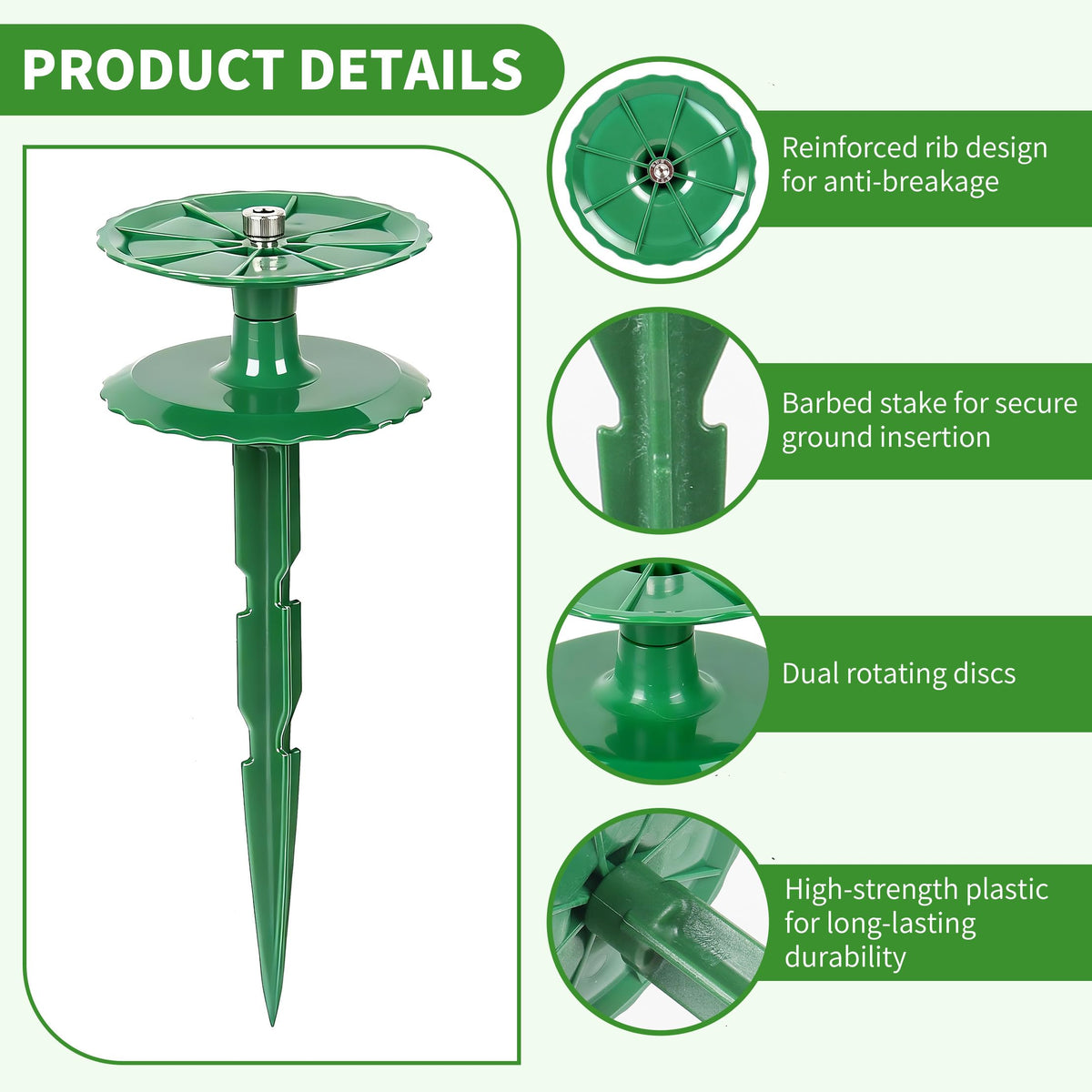 2 Pack 10 Inch Garden Hose Guide Stakes, Upgraded Reinforced Disc, Rotatable Double-Disk Sun Protection Heavy-Duty Plastic Stake, Hose Guard for Yard, Lawn & Flower Bed Landscaping (Green 2Pcs)