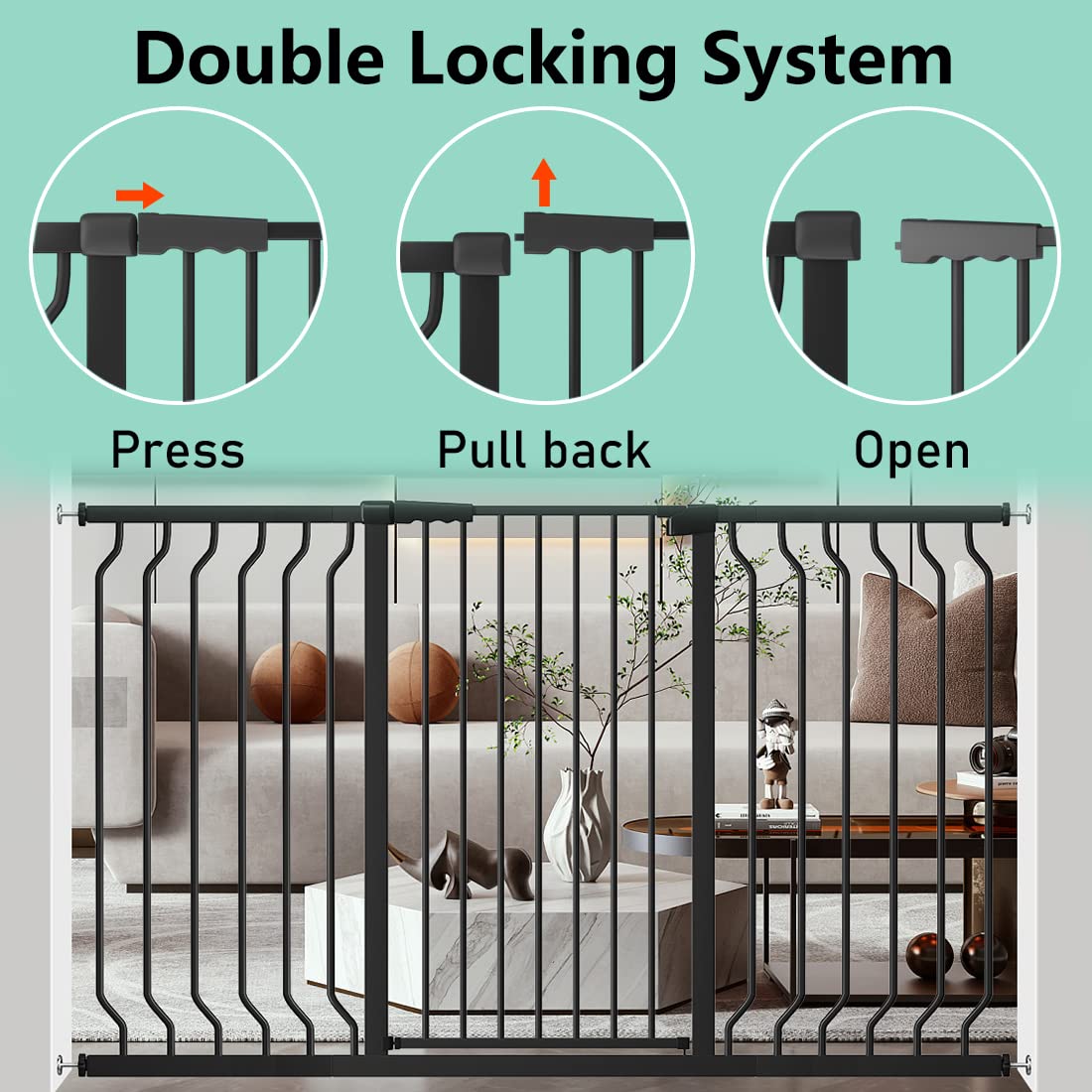 ALLAIBB White 40.55" Extra Tall Wide 29.92-62.60" Baby Gate Pressure Mounted Walk Through Child Kids Safety Toddler Tension Pet Dog Gates with Extension for Doorways Kitchen