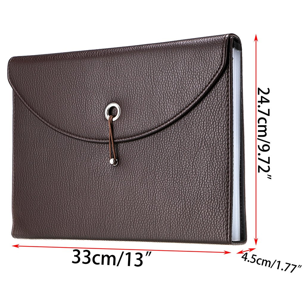 BTSKY PU Leather Expanding File Folders-13 Pockets A4 Letter Size Paper File Folder Accordion Business Document Organizer with Fasteners and Tabs (Brown)