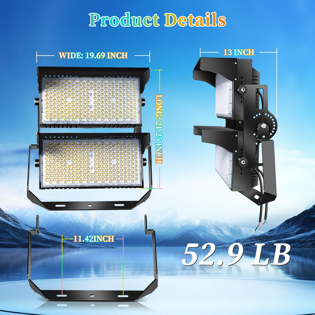 Juyace 900W LED Stadium Light 135,000LM, IP66 Waterproof Outdoor Flood Light for Sports Fields & Arenas, Replaces 2500W MH, 5000K Daylight, High Mast Mount with Power Cord