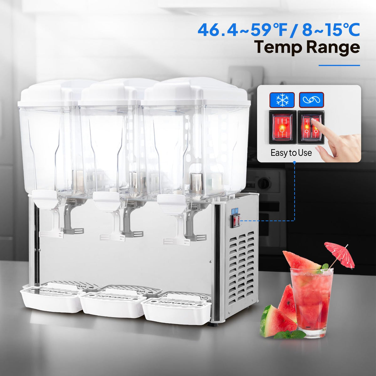 ROVSUN 14.4 Gal/54L Commercial Beverage Dispenser, 18L X 3 Tanks Commercial Juice Dispenser Cold Drink Dispenser Stainless Steel with Thermostat Controller for Home Restaurant Bar Party 110V/60HZ