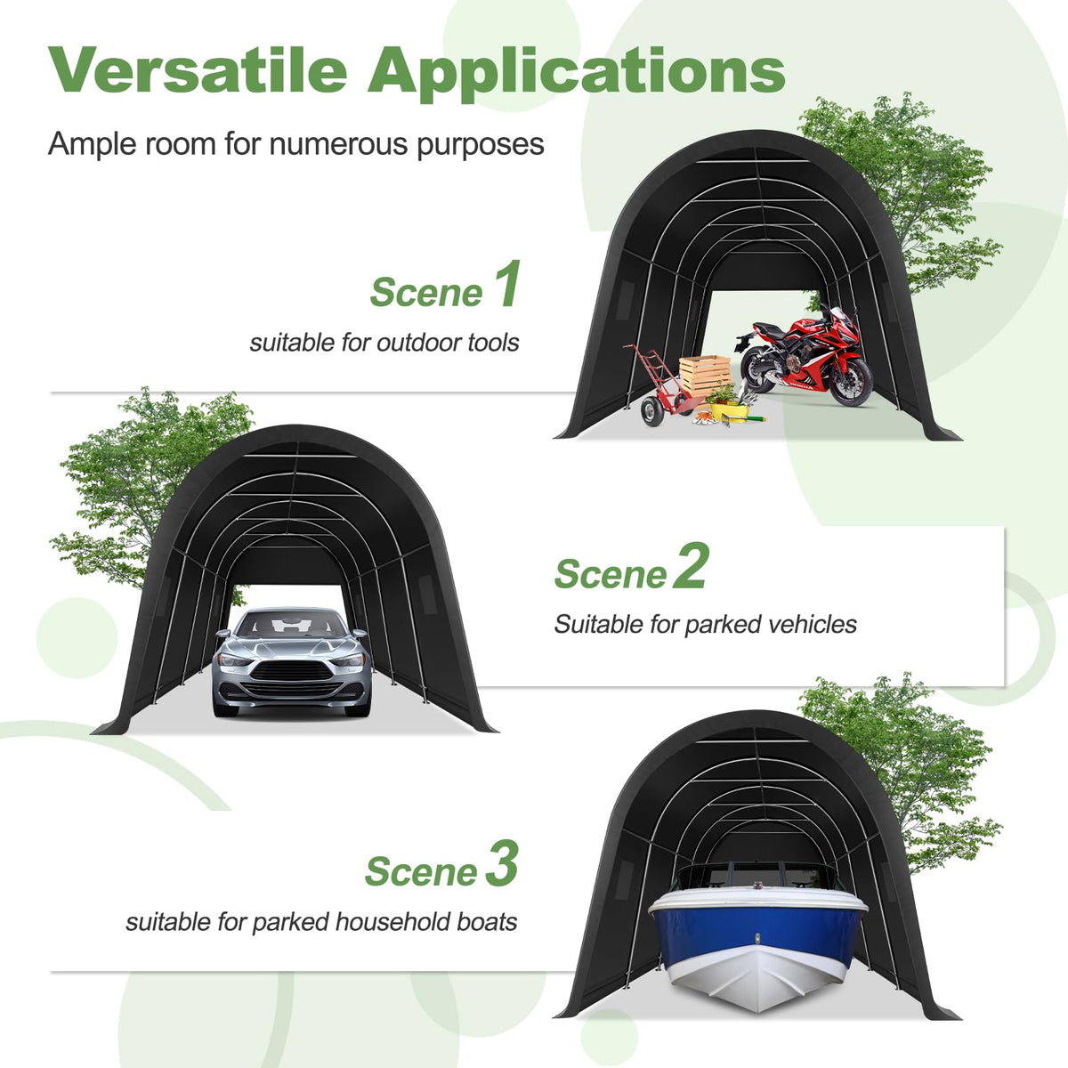 COBIZI 10x15 Carport Canopy Heavy Duty Portable Garage Tent with Double Zippered Roll-up Doors & Vents, Large Space Car Port Car Garage Waterproof Anti-Snow for Cars, Boats, Trucks, Dark Gray