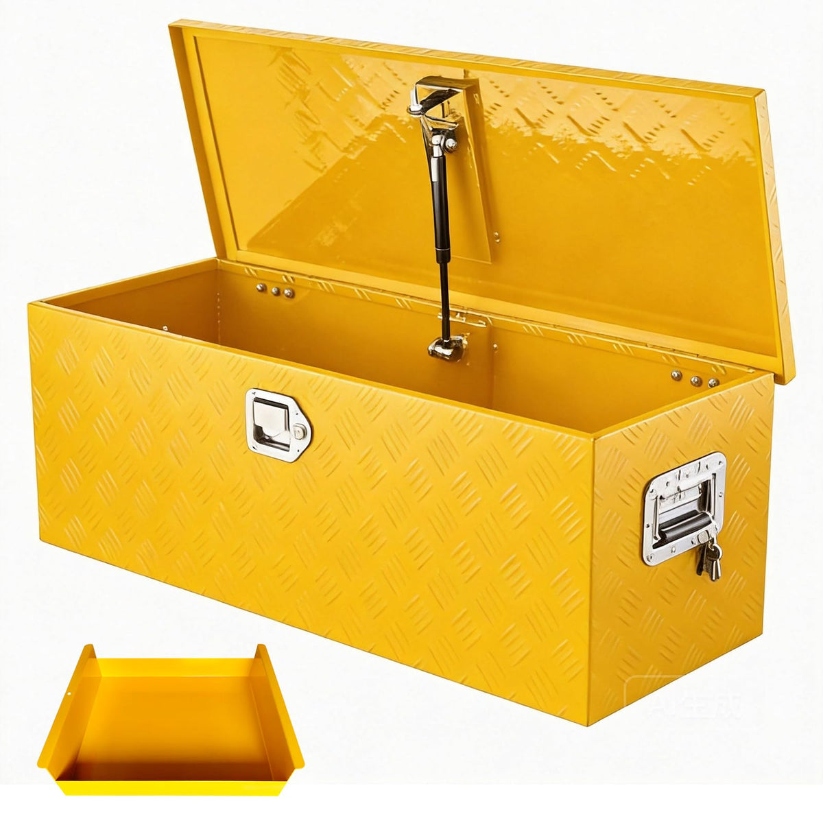Truck Bed Tool Box Aluminum with Lock and Keys, 30x15x15 Inch, Weatherproof Storage Chest Organizer, Side Handles, Gas Strut Lid, Large Capacity Heavy Duty Steel Metal Tool Box for Pickup, Trailer, RV