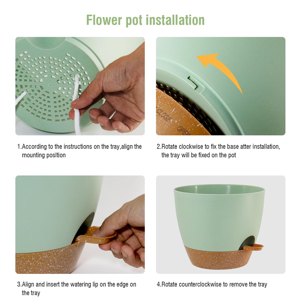 WSMKSZ Big Self Watering Pots 12/10/9 inch, Planter, Plant Pots with Mesh Drainage Holes for Indoor Outdoor Garden Plants, Plastic Flower Pots with Removable Deep Reservoir, Green with Brown
