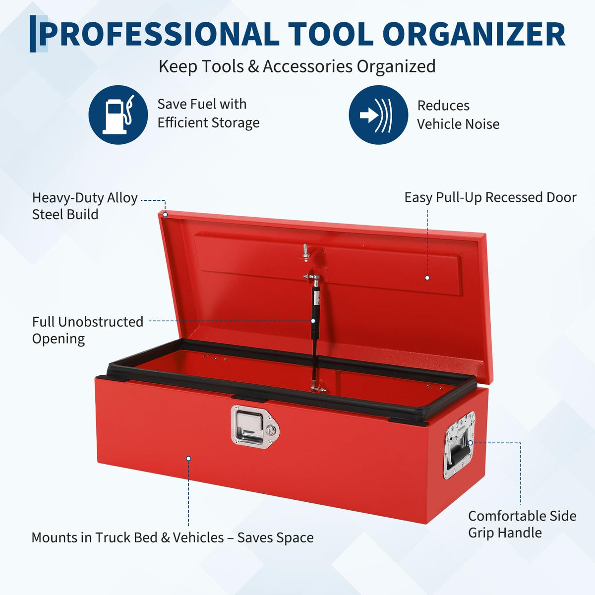 GOCAPTAIN Heavy Duty Steel Metal Tool Box 39" for Truck Bed, Locking Plate Crossbed Storage Chest with Gas-Strut Assisted Lid, Weather-Resistant Truck Bed Tool Box for Pickup, Trailer, RV