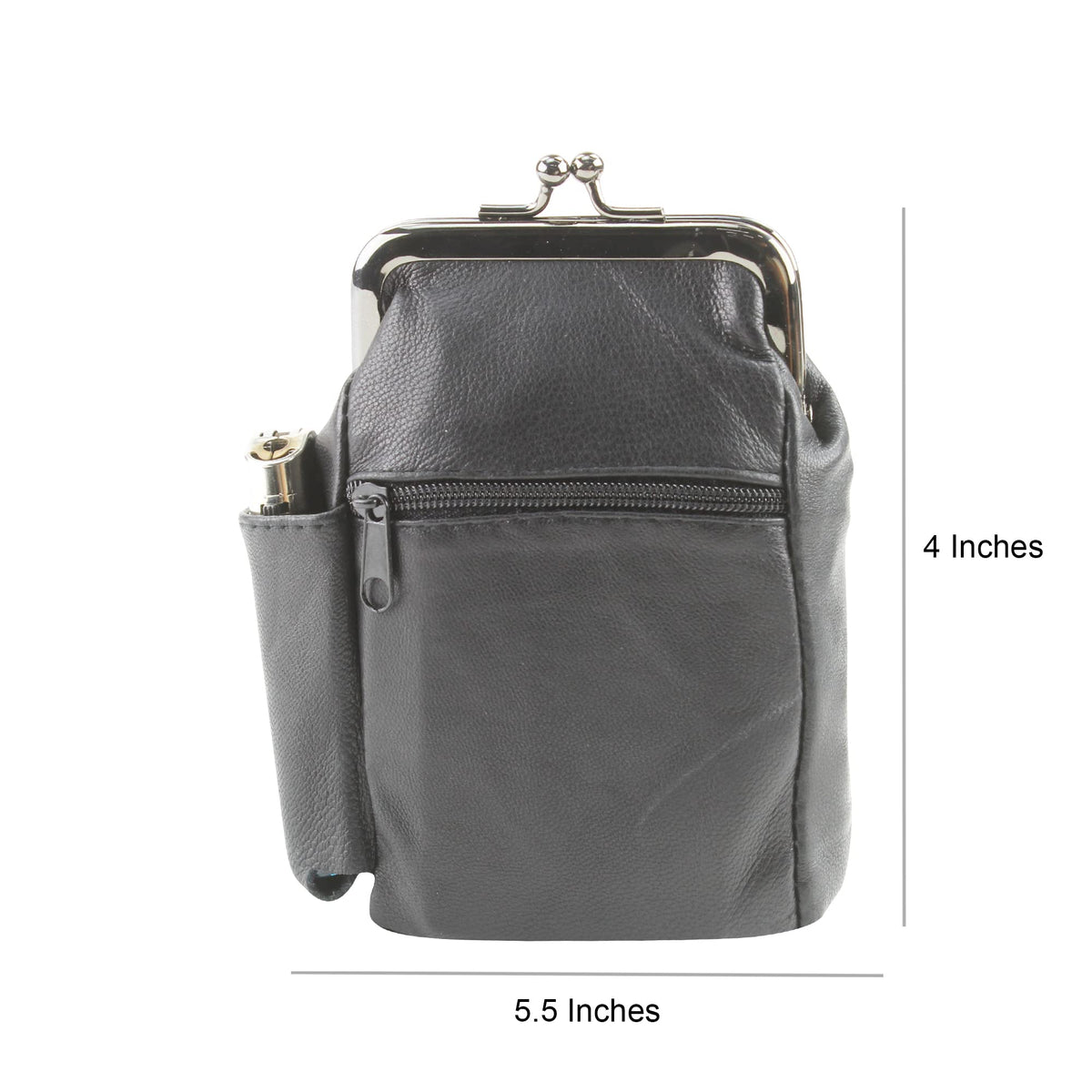 Leather Impressions Twist Clasp Leather Case - Compact Zipper Wallet for Cards, Cash, and Keys