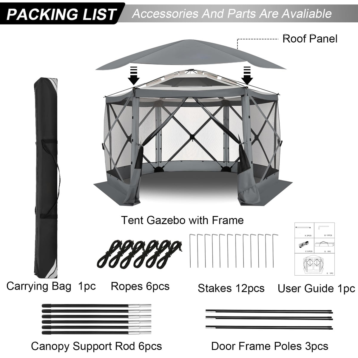 COBIZI 12x12 FT Pop Up Canopy Stargazing Tent, Gazebos On Clearance with Removable Roof, Screened in Gazebo, Screen Tents Portable carpas para Patio for Outdoor Camping,Backyard, Garden, Grey(Pro)