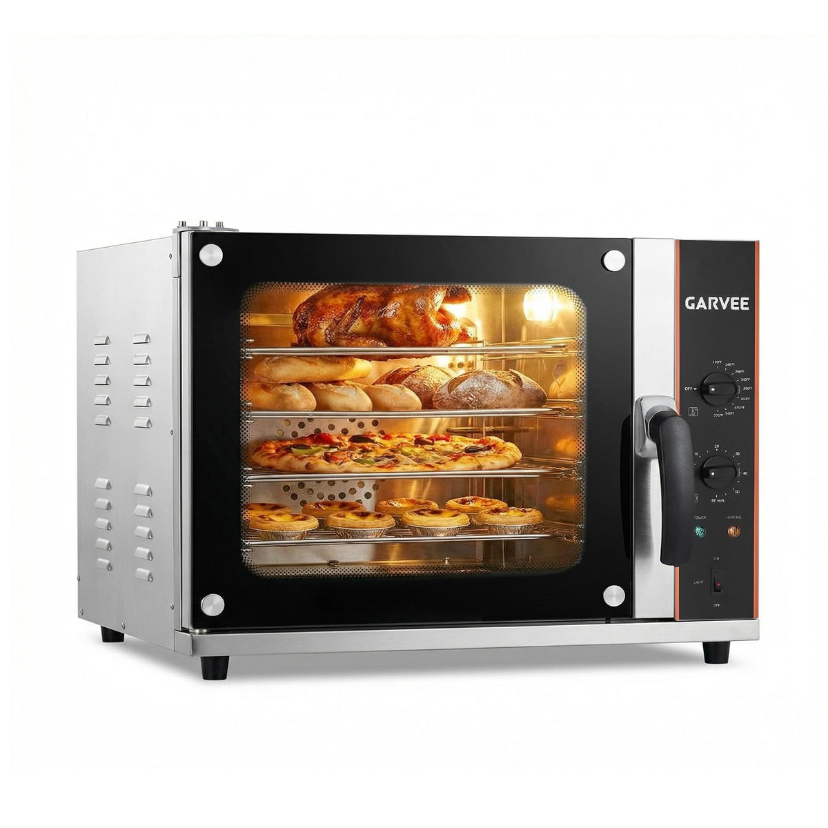 Commercial Convection Oven 2.3 Cu.ft, 2400W High Power 4-Tier Countertop Oven, 68L/60Qt, Stainless Steel Baking Electric Oven with 4 Trays & Timer & Clip Gloves, 120V, for Restaurant Shop