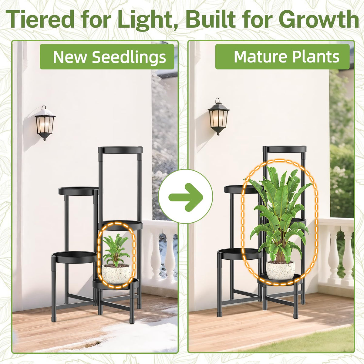 iDavosic.ly Plant Stand Indoor Outdoor, 5 Tier Corner Metal Flower Display Holder Shelf, Folding Tall Orchid Rack for Patio Balcony Porch Garden Living Room House, Black