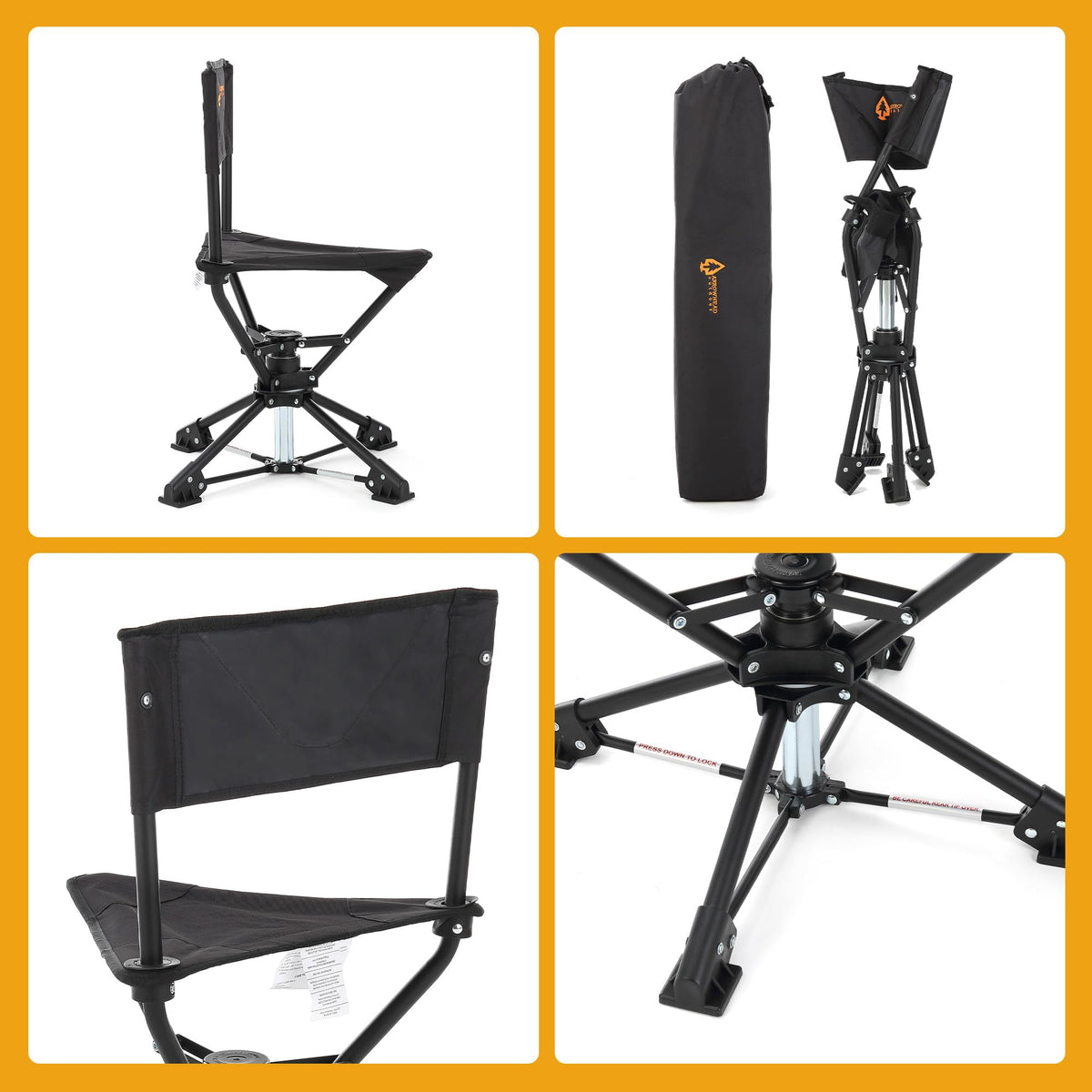 ARROWHEAD OUTDOOR 2-Pack 360° Degree Swivel Hunting Chair Stool Seat, Perfect for Blinds, No Sink Feet, Carrying Case, Fishing, 600D Canvas
