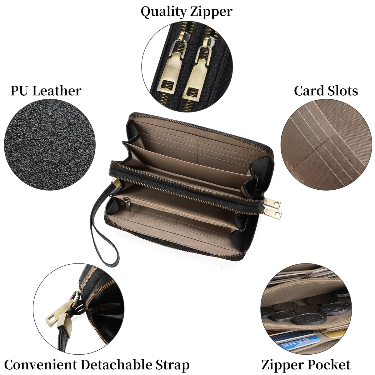 FALAN MULE Wallet for Women RFID Blocking Leather Large Capacity Zip Around Ladies Card Holdr Phone Purse Wristlet