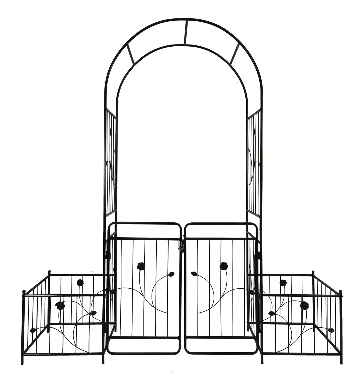 Jintop Metal Outdoor Garden Arch Iron Arbors Gazebo with 2 Plant Stands,High Birdcage Shape Pergola Pavilion,W/Ouble Gate Design,for Ivy Vines,Rose,Morning Glory,Black,79.5"x86.6"