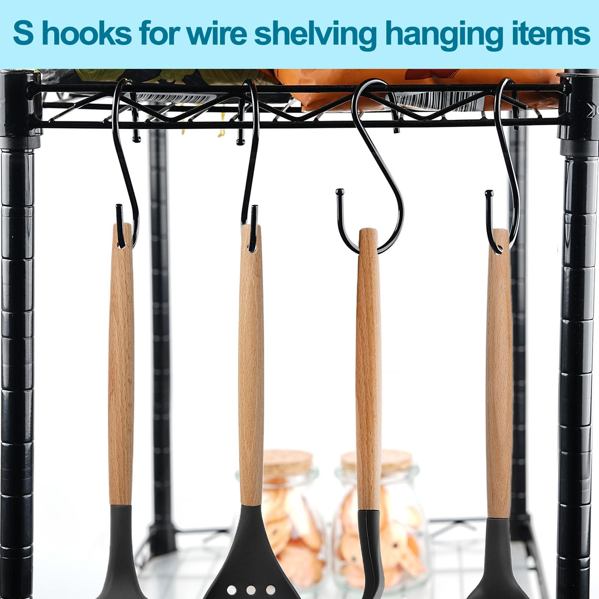 ESFUN 24 Pack S Hooks, 3.5 Inch Heavy Duty S Hooks for Hanging Plant, Large Closet Rod Hooks for Jeans Bags, Black Metal S Shaped Hook for Plant Basket, Pots Pans Wire Shelf Rack, Utensils, Towels