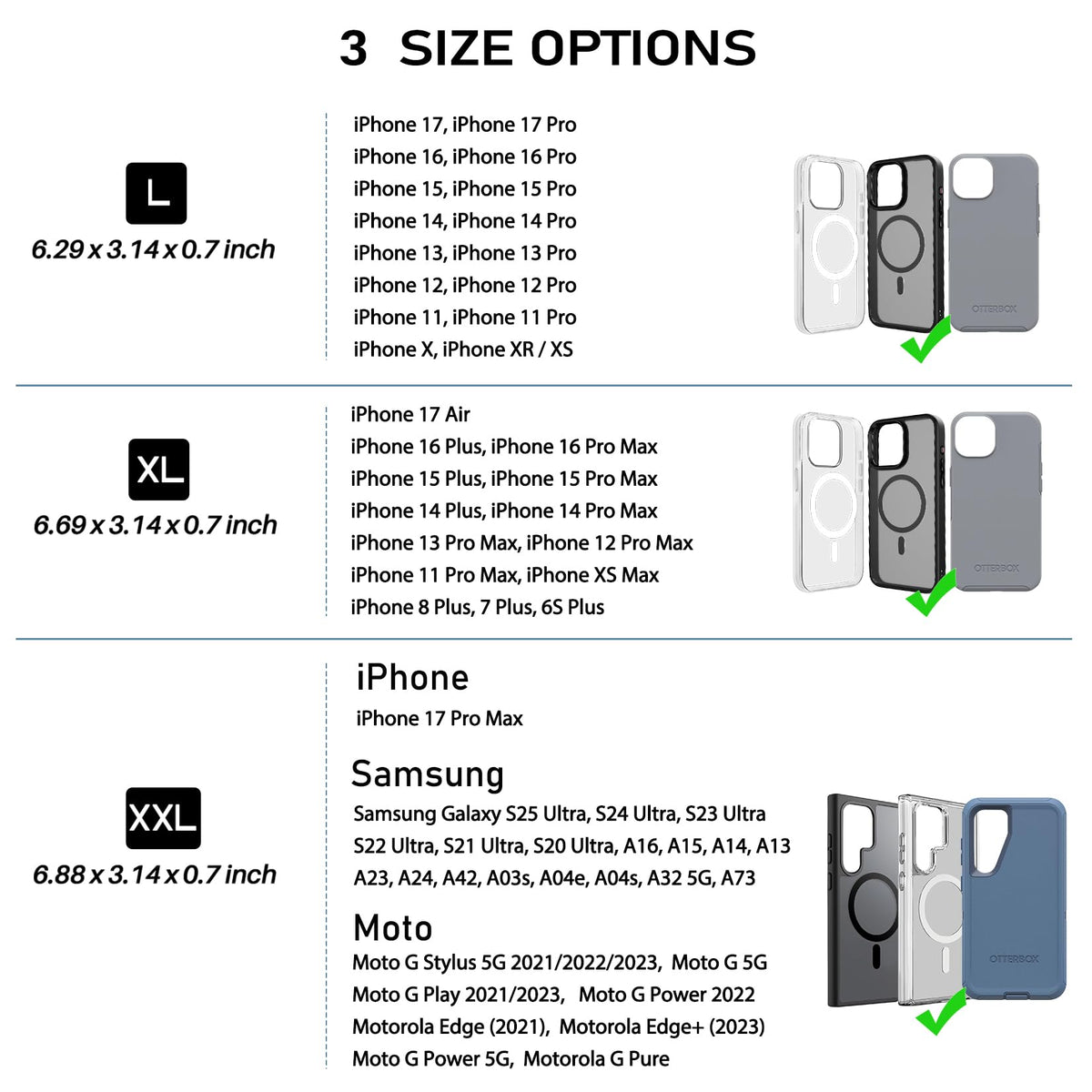ykooe Rugged Nylon Holster Compatible with iPhone 17 Pro Max, Galaxy S25/S24/S23/S21/S20 Ultra, A16 A15 A14 A13 Moto G Stylus Play Power 5G Cell Phone Belt Holder for Men, Black - XXL