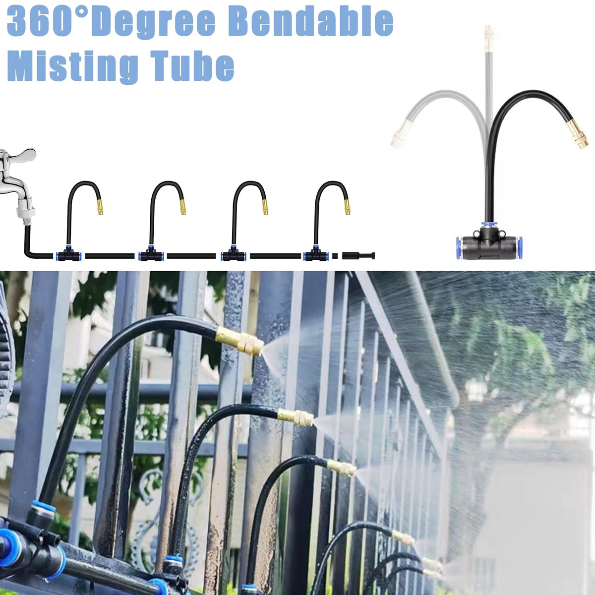 49.21Ft Drip Irrigation System, 360° Bendable Drip Irrigation Kit Automatic Irrigation System for Garden, Adjustable Garden Watering Misting System for Greenhouse, Yard, Lawn, Plant
