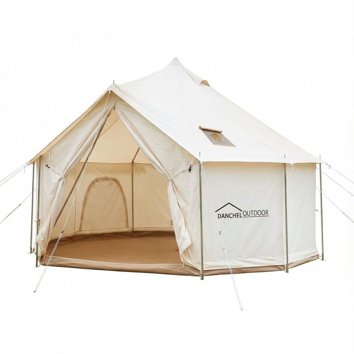 DANCHEL OUTDOOR B6 4 Season High Wall Yurt with Stove Jack, No Center Pole, Flame Retardant 900D Oxford Large Bell Tent Cabin House 4-5 Person Family Glamping, 13ft/4m