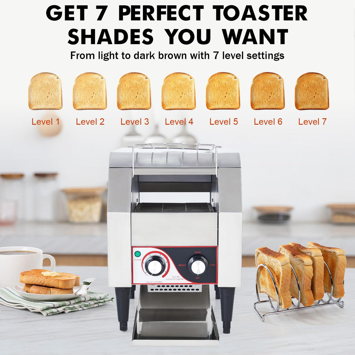 GAOMON Commercial Toaster Conveyor 150 Slices/H, Heavy Duty Industrial Conveyor Toaster, Stainless Steel Electric Oven with Dual Heating Tube 7-speed Adjustments for Bagel Croissant Restaurant Bakery