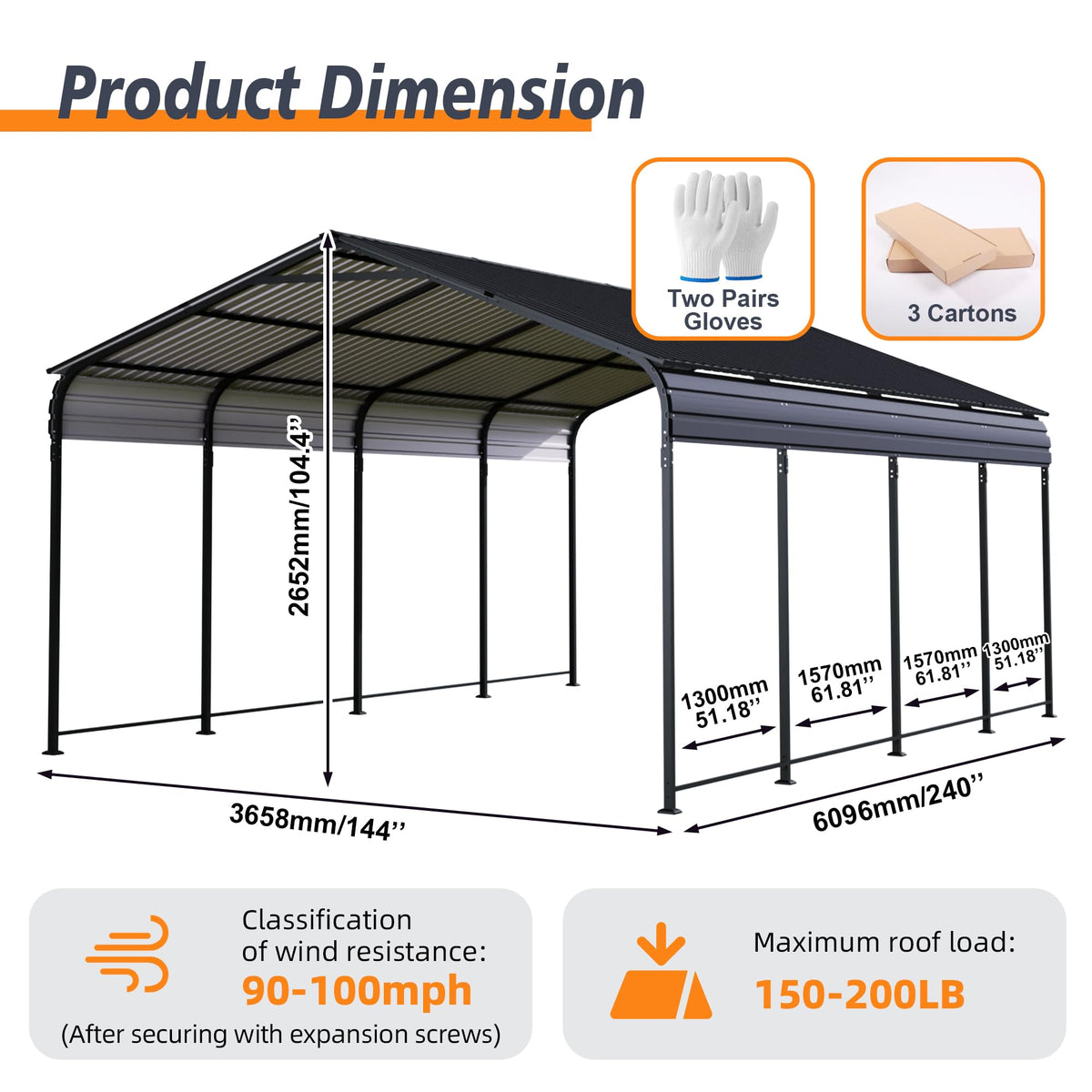 ANTSKU 12x20 Ft Metal Carport, Heavy Duty Car Port with Galvanized Steel Roof and Enhanced Base, Outdoor Car Garage, Large Carport Canopy, Steel Car Shelter for Car, Boats and Truck, Dark Gray