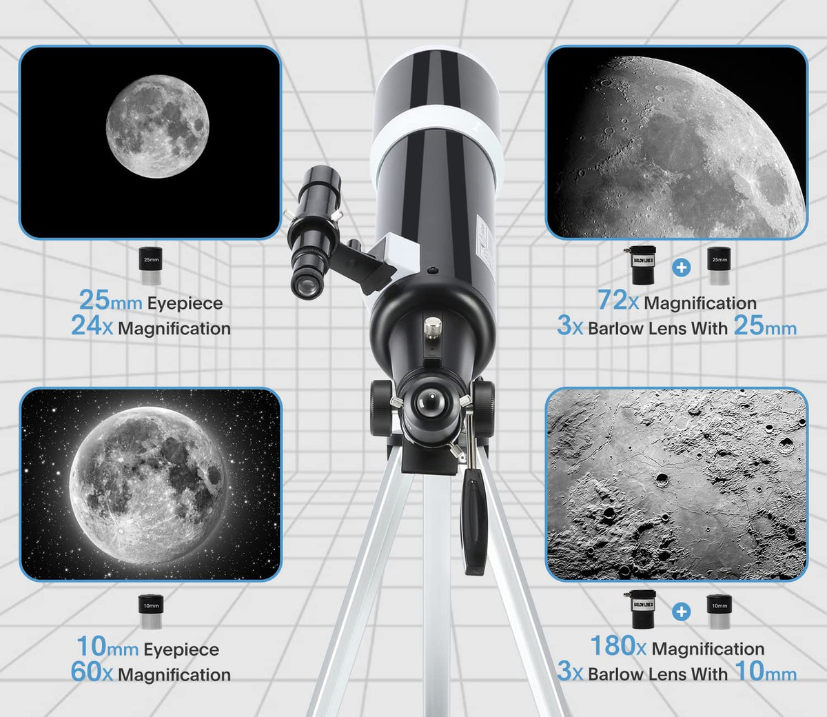 Koolpte Telescope for Adults & Beginner Astronomers - 80mm Aperture 600mm Fully Multi-Coated High Transmission Coatings with AZ Mount Tripod Phone Adapter, Carrying Bag, Wireless Control.