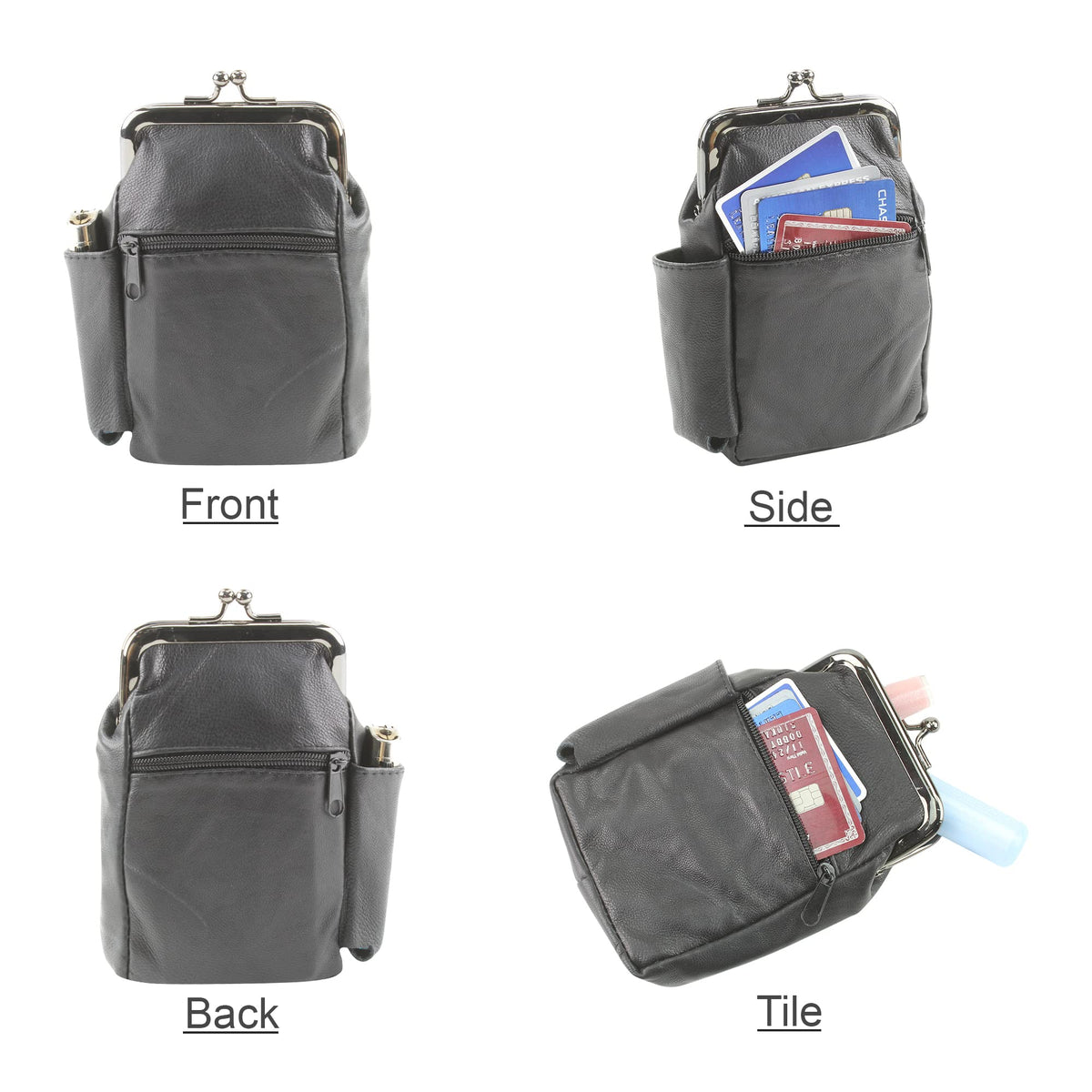 Leather Impressions Twist Clasp Leather Case - Compact Zipper Wallet for Cards, Cash, and Keys