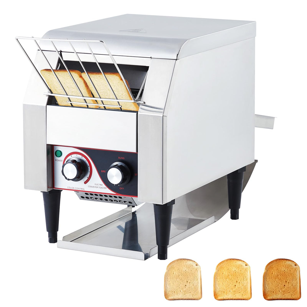 Towallmark Commercial Toaster Conveyor 150 Slices/H Heavy Duty Industrial Conveyor Toaster Stainless Steel Electric Oven with Dual Heating Tube 7-speed Adjustments for Bagel Croissant Bakery Cafe