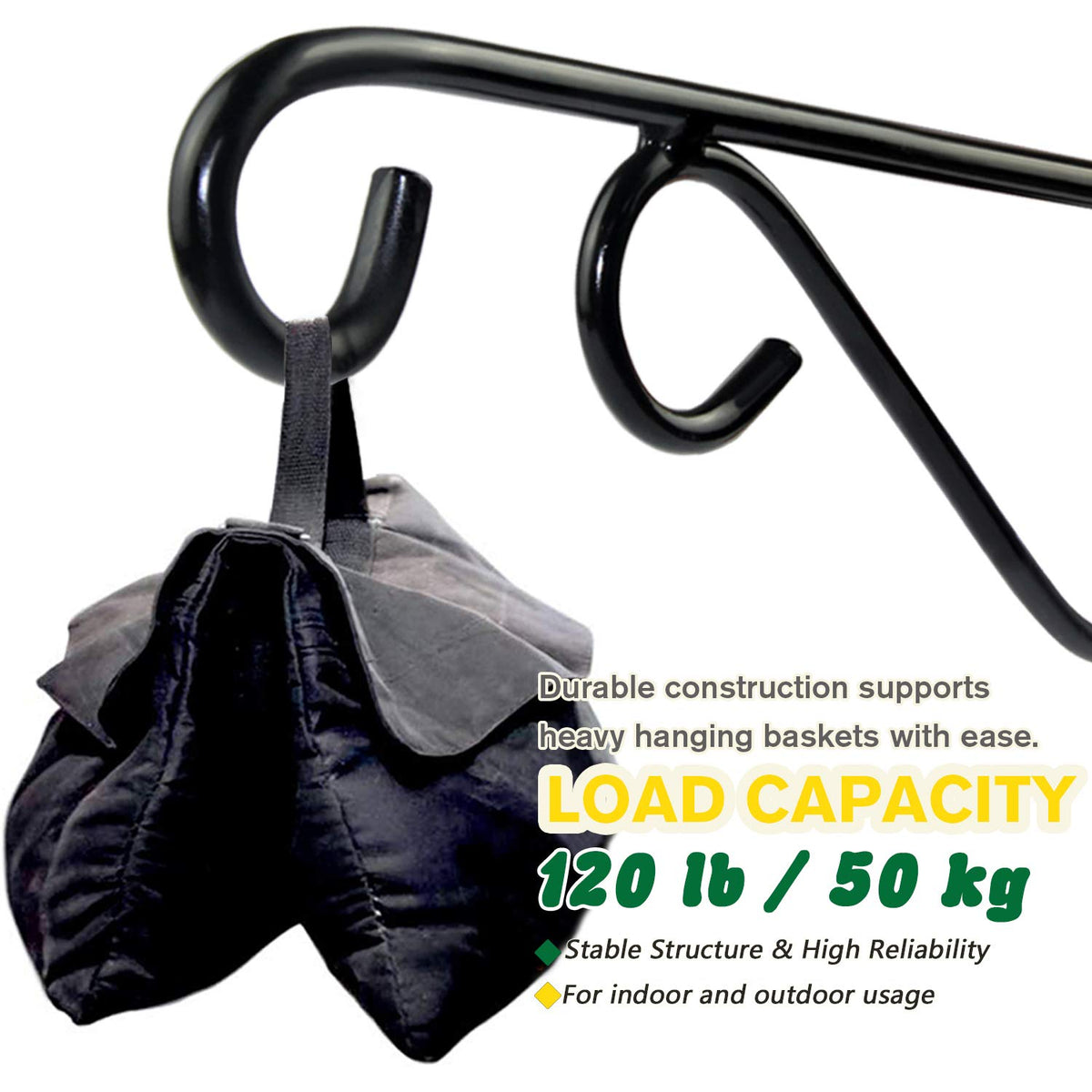 12 Inch Hanging Plant Bracket, Thick Solid Steel Wall Mount Bracket for Heavy Duty Decorations, Rust-Resistant Plant Hanger Hook for Planters, Wreaths, Fruit baskets, Wind Spinners, Lights, Lanterns