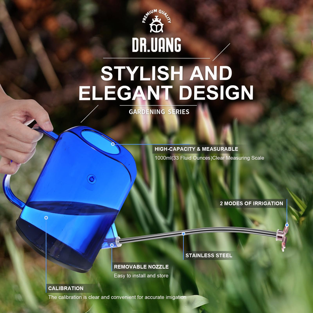 Watering Can Indoor for House Plants Small Watering cans with Long Spout Flower Model Sprinkler Head 1.2L (Blue, 1.2L)