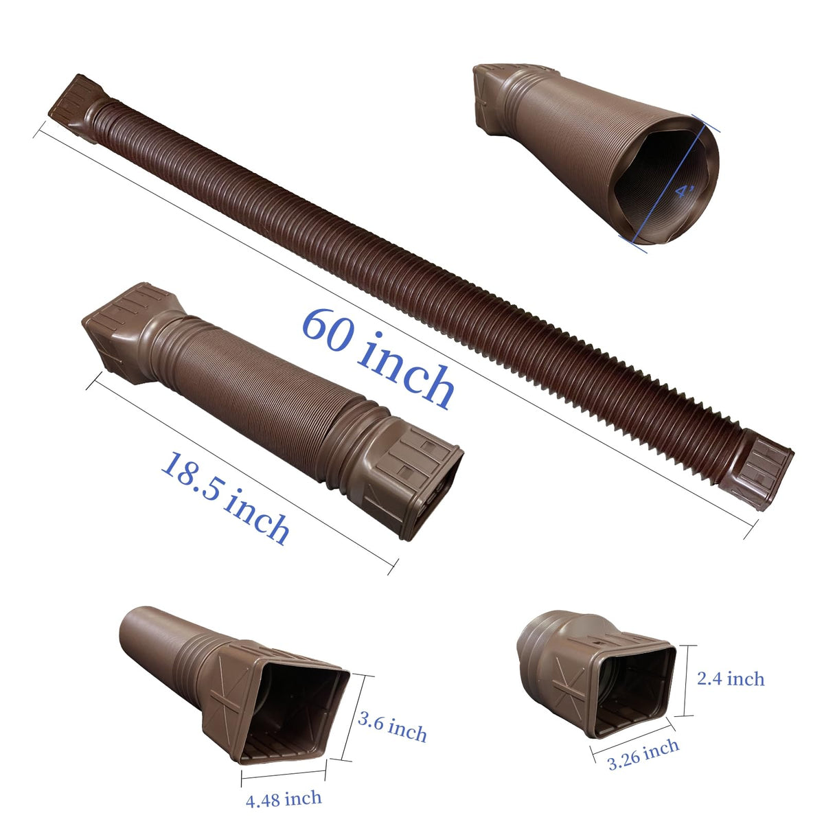 3 pack Flexible Rain Gutter Downspout Extensions,Drain Downspout Extender,Gutter Extension Flexible,Down Spout Drain Extension Pipes,Extendable from 21 to 60 Inches (3pcs brown)