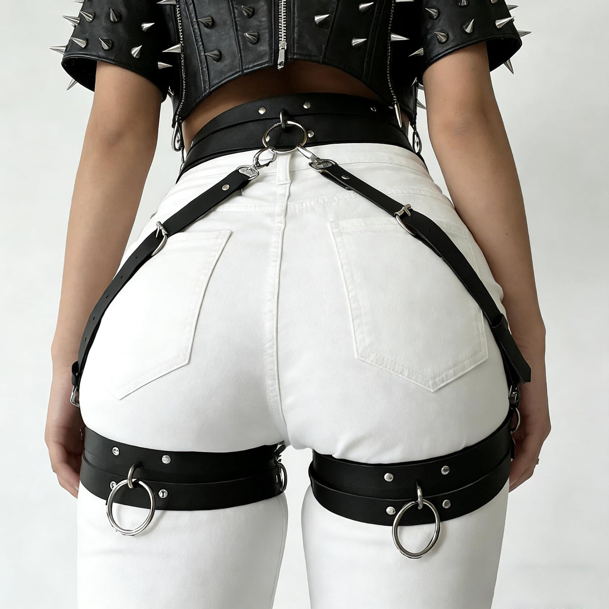 Women's Punk Gothic Leather Thigh Harness & Garter Belt Set-Adjustable Waist Cincher with Anti-Slip Leg Garter Straps for Cosplay,Nightclub Party Outfits and Body Chain Fashion Accessories