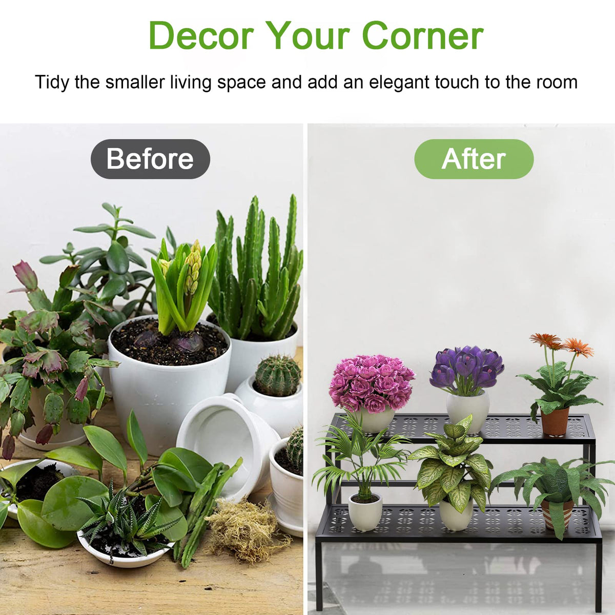 Metal Plant Stand Metal 2 Tier Potted Multiple Flower Pot Holder Plant Shelf Indoor Plants Multiple,Outdoor Heavy Duty Planter Display Shelving Unit for Patio Garden Corner Balcony Living Room(Black)