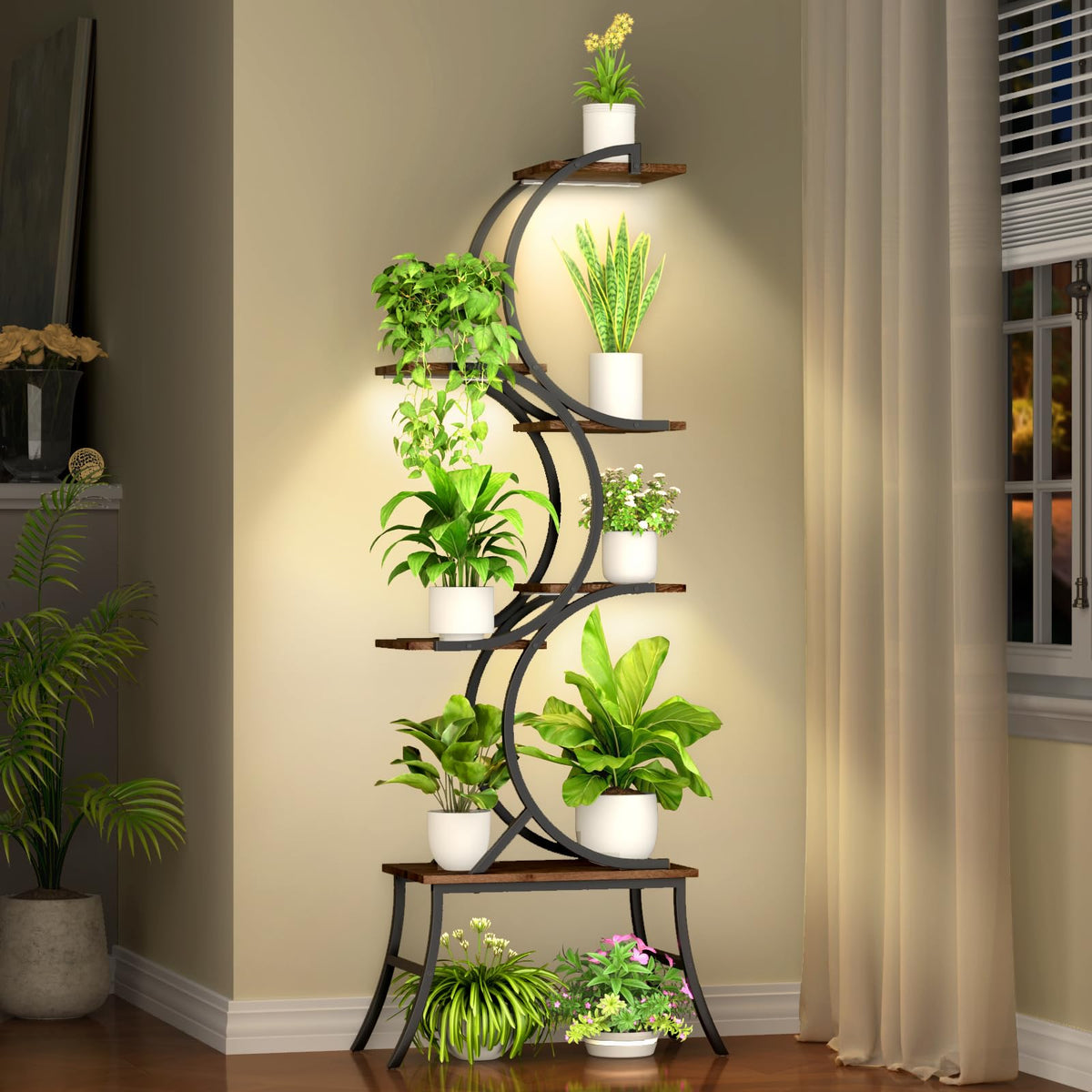 VERASCOT Plant Stand Indoor with Grow Lights - 63'' Tall Plant Stand Corner Plant Stands 6 Tiered Large Flower Holder Display Rack for Living Room Bedroom Office Home Decor