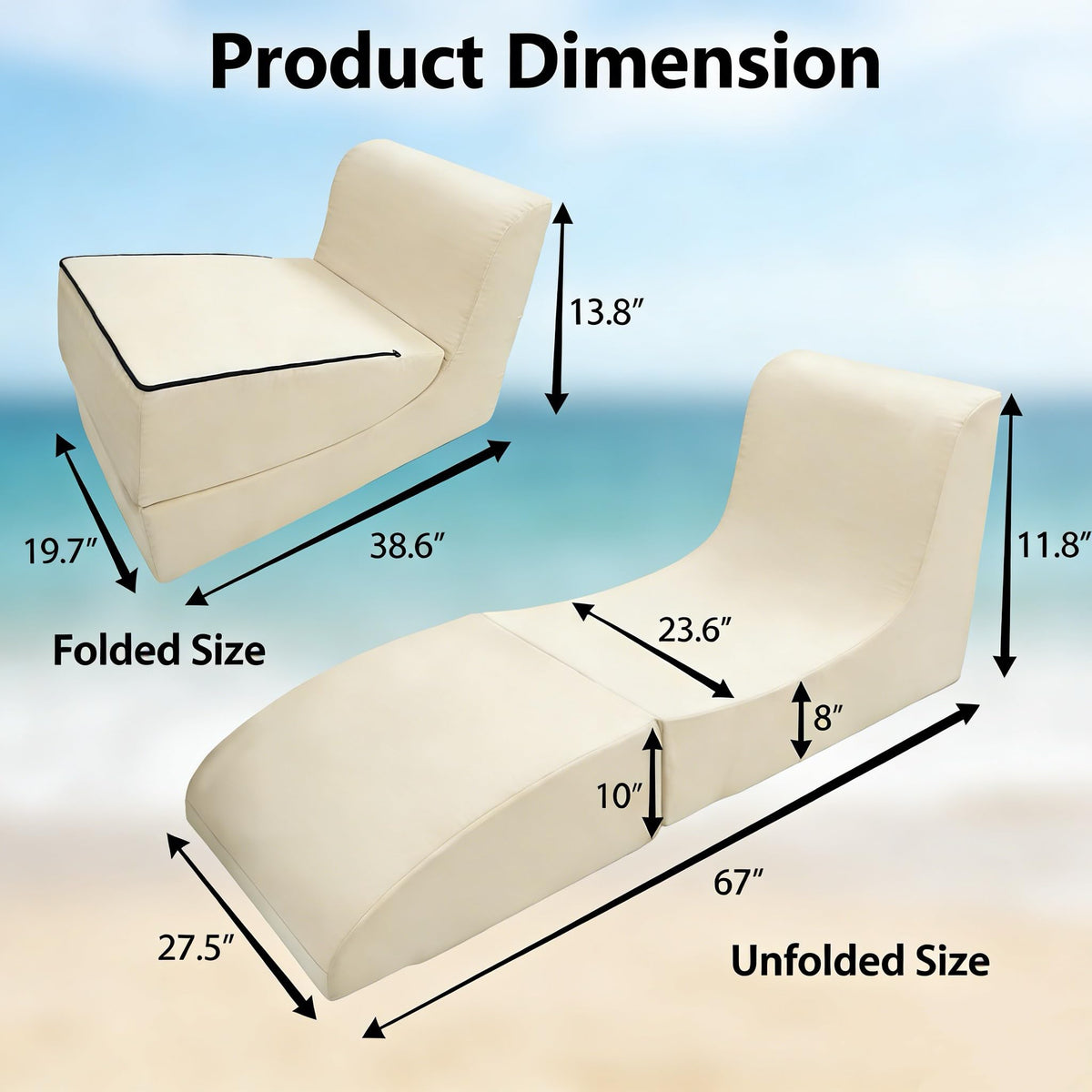 ZealWe Bean Bag Chair Set of 2 Outdoor Patio Lounge Chair with Back Support, Chaise Lounge Chair Waterproof Beach Bean Bag Couch for Adults, Memory Foam Filled for Poolside Balcony, Beige