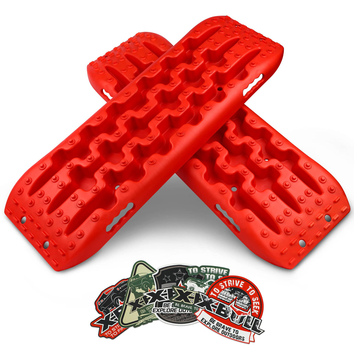 X-BULL New Recovery Traction Tracks Tire Ladder for Sand Snow Mud 4WD with Mounting Pin Set Adjustable (Red)