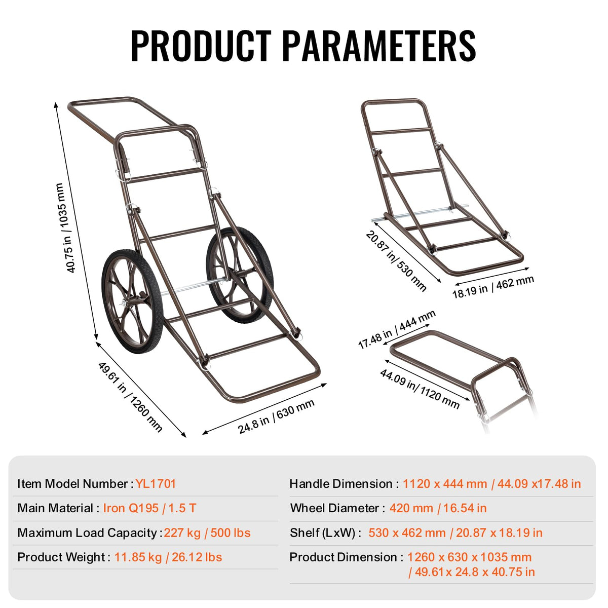 VEVOR Game Carts for Hunting, 500 LBS Deer Cart Game Hauler, Hawk Crawler Deer Cart, Hawk Hunting, All Terrain Folding Cart, Deer Hauling Cart, Heavy-Duty Utility Gear Dolly for Hunting Fishing Hiking