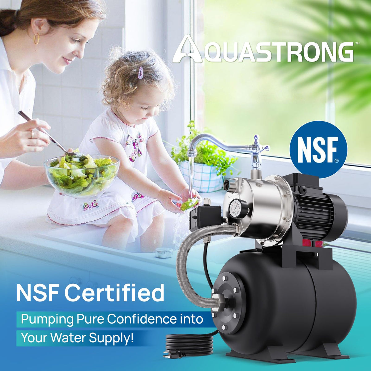 Aquastrong 115V Shallow Well Garden Pump, Stainless Steel, 1320 GPH, Automatic Water Booster Jet Pump for Home, Garden, Lawn,Irrigation,1.6 HP with Pressure Tank